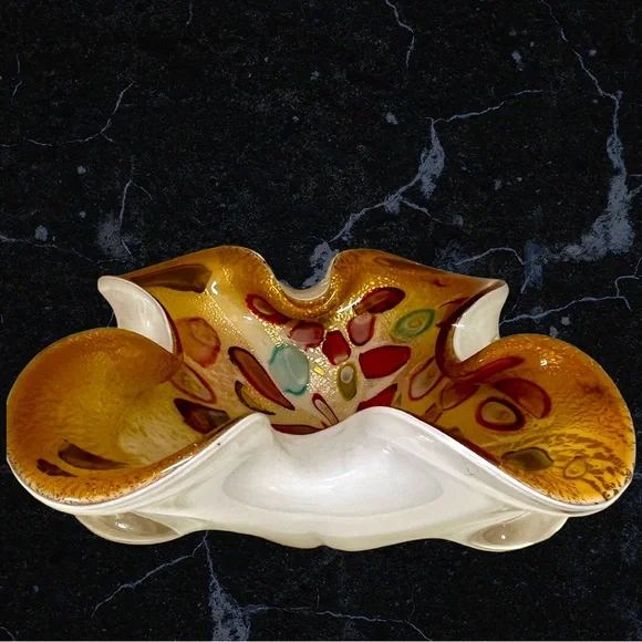 Vintage Murano Vetreria Fratelli Toso Rolled Sides Hollow Canes Cased Bowl - Picture 2 of 11